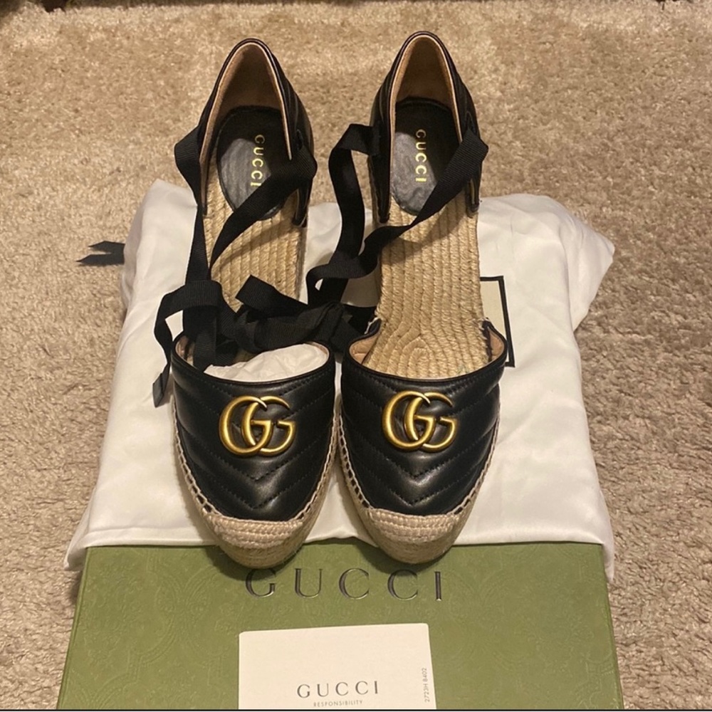 GUCCI PLATFORM LEATHER ESPADRILLE